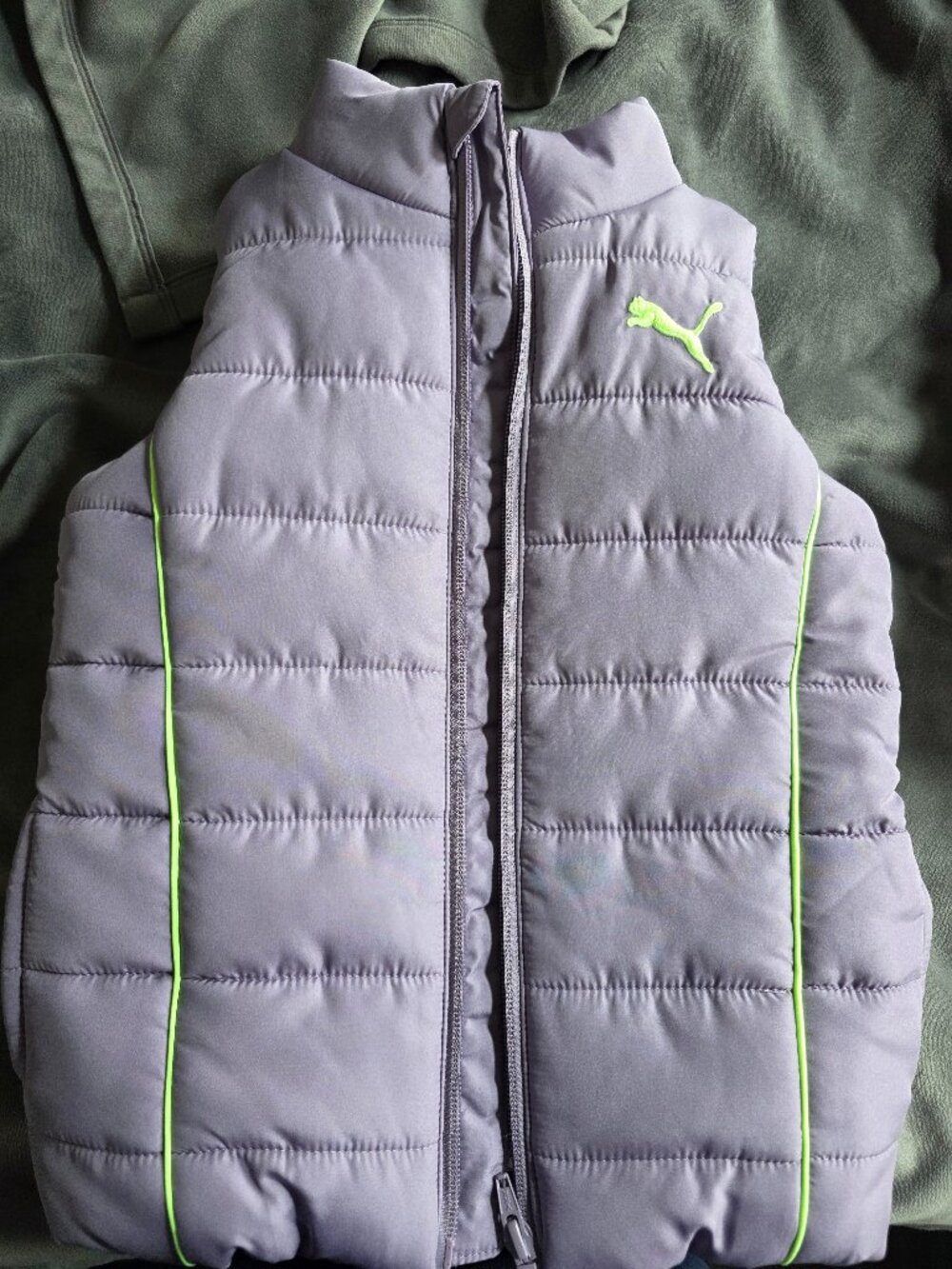 Puma Kids Puffer Vest Purple Neon Green Full Zip Sleeveless Jacket